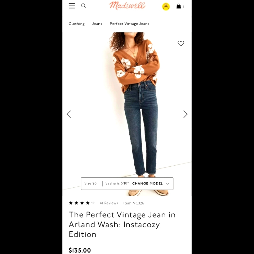 NWT Perfect Vintage Jean in Arland wash